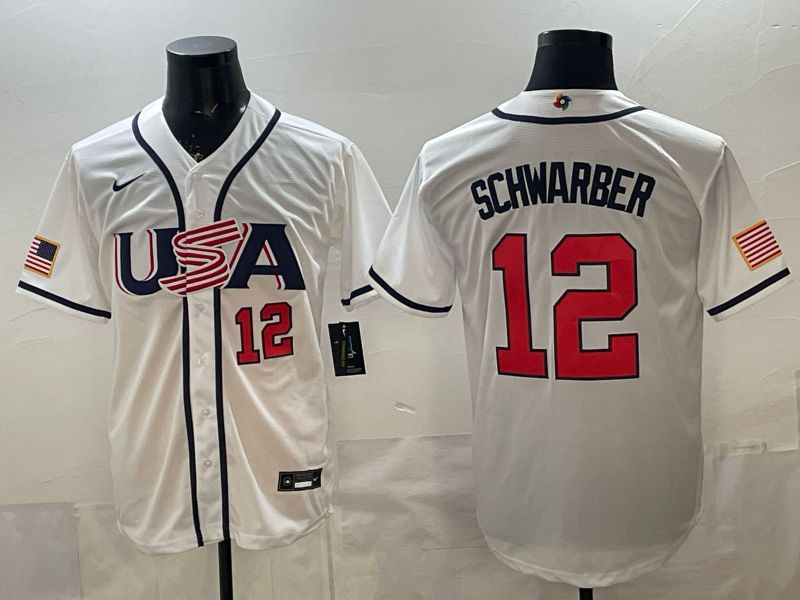 Men 2026 World Cub USA #12 Schwarber White Game Nike MLB Jersey style 004->more jerseys->MLB Jersey